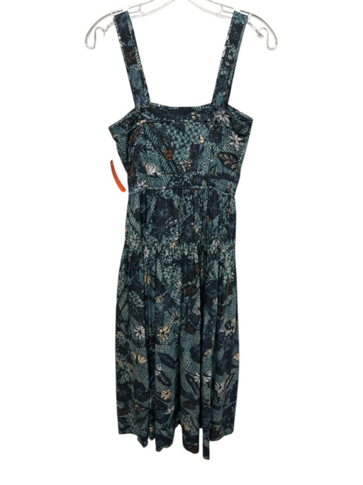 Ulla Johnson Size 0 Blue & Yellow Cotton Pintuck Mixed Print Straps Maxi Dress Blue & Yellow / 0