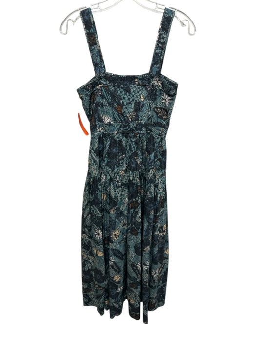 Ulla Johnson Size 0 Blue & Yellow Cotton Pintuck Mixed Print Straps Maxi Dress Blue & Yellow / 0