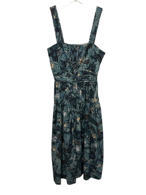 Ulla Johnson Size 0 Blue & Yellow Cotton Pintuck Mixed Print Straps Maxi Dress Blue & Yellow / 0