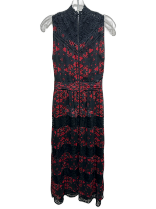 Alice & Olivia Size XS Black & Red Polyester Sleeveless Floral Lace Detail Dress Black & Red / XS