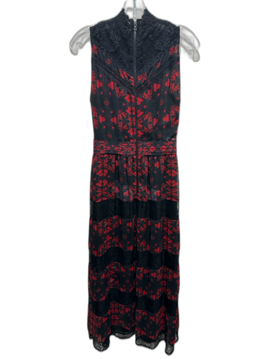 Alice & Olivia Size XS Black & Red Polyester Sleeveless Floral Lace Detail Dress Black & Red / XS
