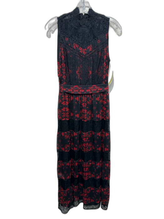 Alice & Olivia Size XS Black & Red Polyester Sleeveless Floral Lace Detail Dress Black & Red / XS