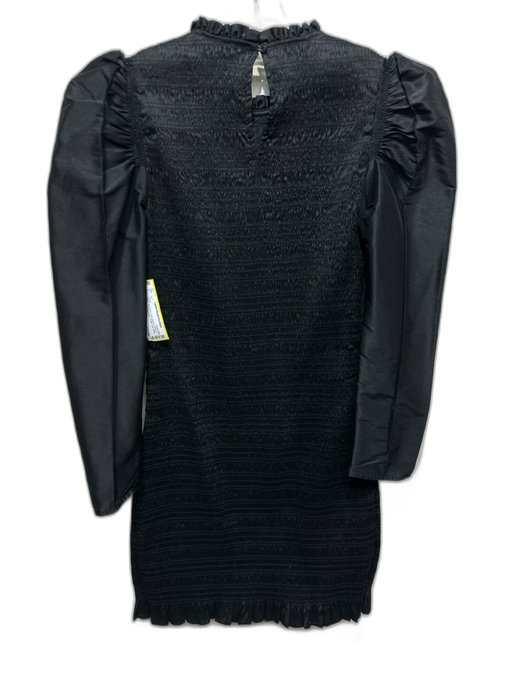 Ulla Johnson Size 2 Black Silk Blend Long Sleeve Shirred Bodice Ruffle Hem Dress Black / 2