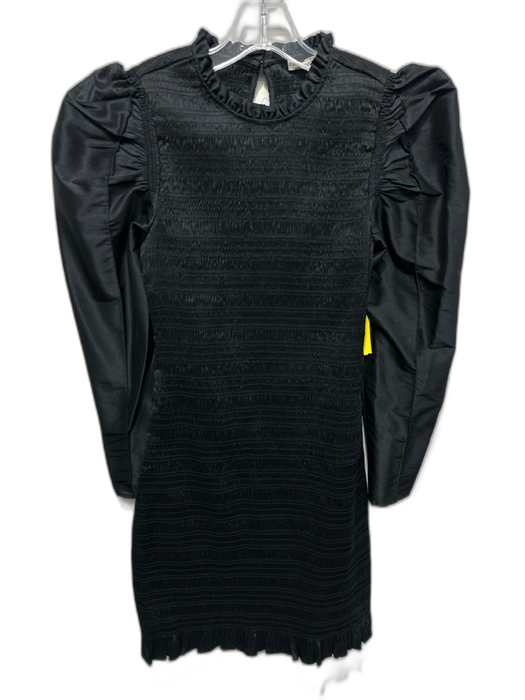 Ulla Johnson Size 2 Black Silk Blend Long Sleeve Shirred Bodice Ruffle Hem Dress Black / 2