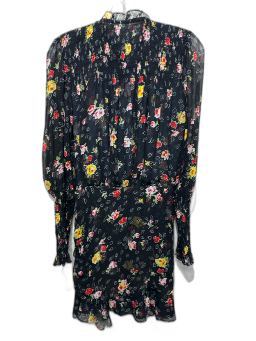 Veronica Beard Size 0 Black, Red & Multi Silk Chiffon Floral Long Sleeve Dress Black, Red & Multi / 0