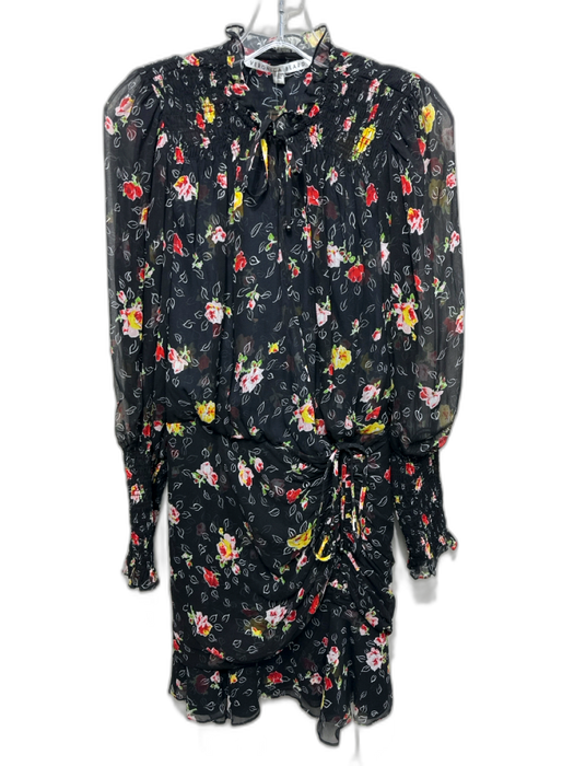 Veronica Beard Size 0 Black, Red & Multi Silk Chiffon Floral Long Sleeve Dress Black, Red & Multi / 0
