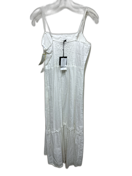 Saks Fifth Ave Size S White Cotton & Linen Spaghetti Strap Shirred Back Dress White / S