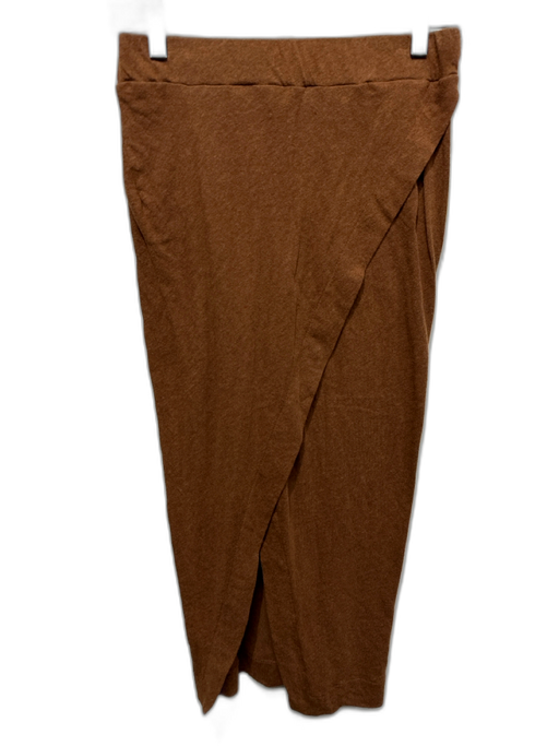 Enza Costa Size S Brown Cotton Elastic Waistband Surplice Front Slit Skirt Brown / S