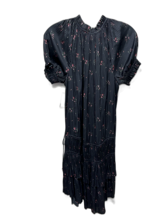 Ulla Johnson Size 0 Dark Gray & PInk Polyester Short Balloon Sleeve Floral Dress Dark Gray & PInk / 0