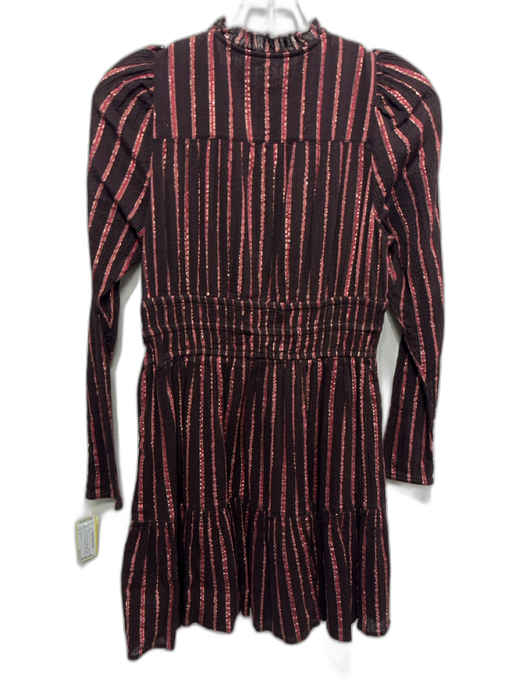 Ulla Johnson Size 0 Brown, Pink & Gold Cotton Blend Long Sleeve V Neck Dress Brown, Pink & Gold / 0