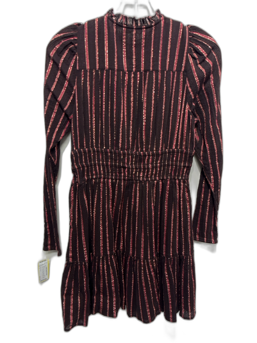 Ulla Johnson Size 0 Brown, Pink & Gold Cotton Blend Long Sleeve V Neck Dress Brown, Pink & Gold / 0