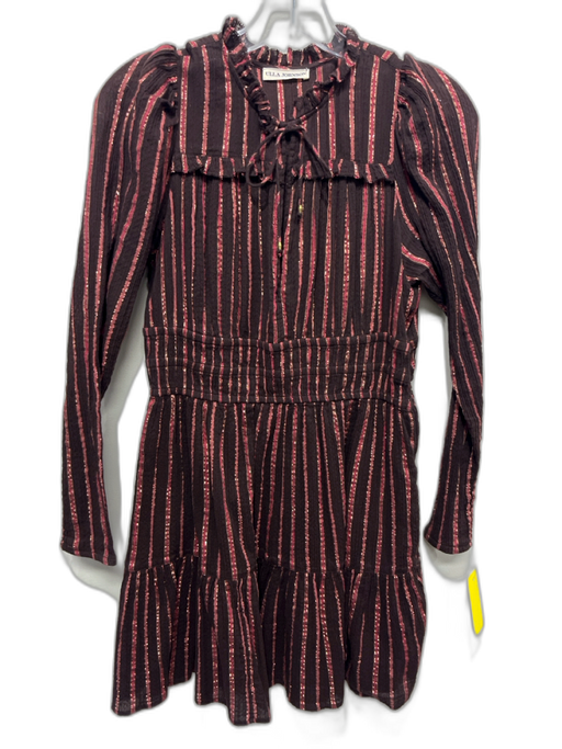 Ulla Johnson Size 0 Brown, Pink & Gold Cotton Blend Long Sleeve V Neck Dress Brown, Pink & Gold / 0