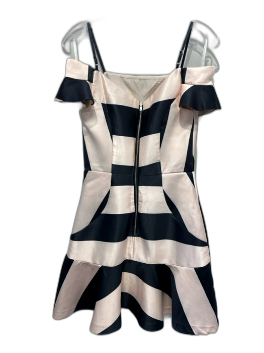 Alice + Olivia Size 2 Black & Cream Polyester Cap Sleeve Vertical Stripes Dress Black & Cream / 2