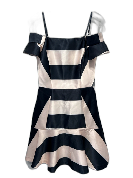 Alice + Olivia Size 2 Black & Cream Polyester Cap Sleeve Vertical Stripes Dress Black & Cream / 2