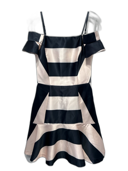 Alice + Olivia Size 2 Black & Cream Polyester Cap Sleeve Vertical Stripes Dress Black & Cream / 2