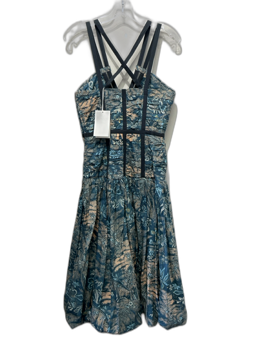 Ulla Johnson Size XS Teal, Peach & Multi Cotton Pleated Detail Sleeveless Dress Teal, Peach & Multi / XS