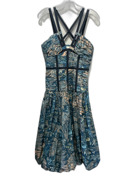 Ulla Johnson Size XS Teal, Peach & Multi Cotton Pleated Detail Sleeveless Dress Teal, Peach & Multi / XS