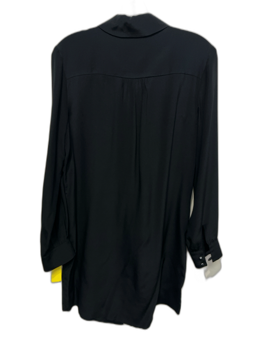 Lavender Brown Size XS Black Silk Long Sleeve covered buttons Collar Dress Black / XS