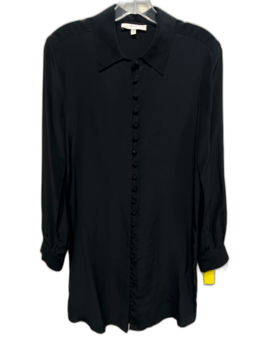 Lavender Brown Size XS Black Silk Long Sleeve covered buttons Collar Dress Black / XS