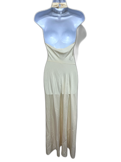 Ronny Kobo Size XS Cream Polyester Halter Side Zip Side knot Side Slit Dress Cream / XS