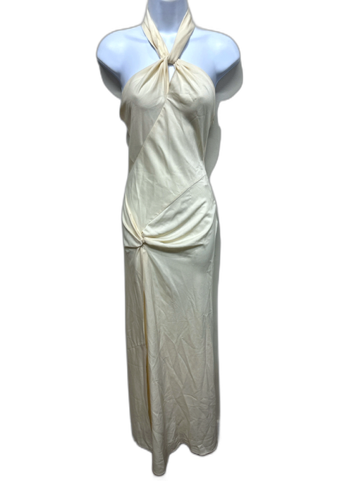 Ronny Kobo Size XS Cream Polyester Halter Side Zip Side knot Side Slit Dress Cream / XS