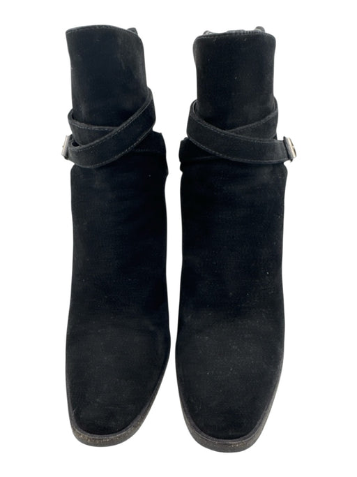 Saint Laurent Shoe Size 35.5 Black Suede Round Toe Stacked Heel Mid Heel Booties Black / 35.5
