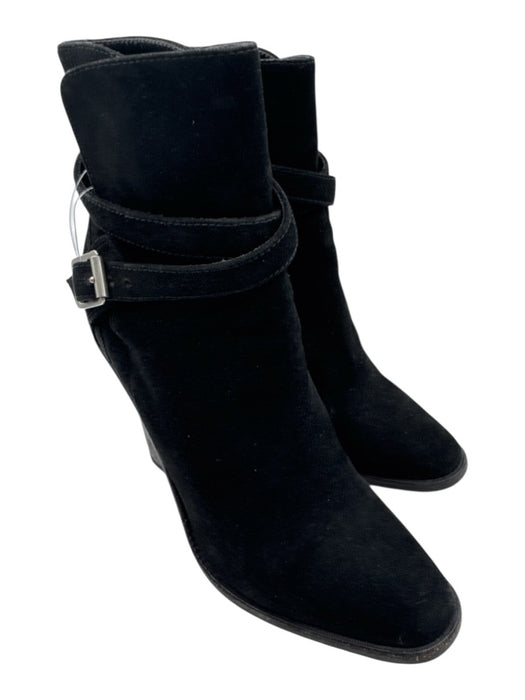Saint Laurent Shoe Size 35.5 Black Suede Round Toe Stacked Heel Mid Heel Booties Black / 35.5
