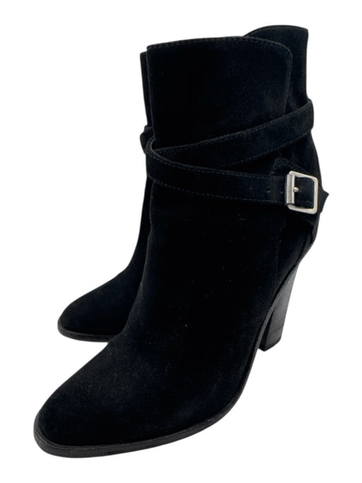 Saint Laurent Shoe Size 35.5 Black Suede Round Toe Stacked Heel Mid Heel Booties Black / 35.5