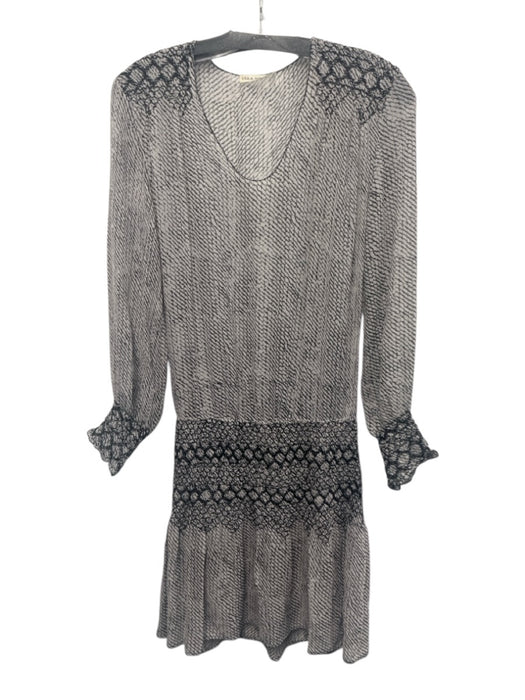 Ulla Johnson Size 2 Cream White & Black Silk Abstract Print Shirred Waist Dress Cream White & Black / 2