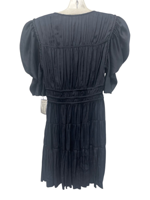 Ulla Johnson Size 0 Navy Blue Polyester Satin 1/2 Sleeve Tie Bow V Neck Dress Navy Blue / 0