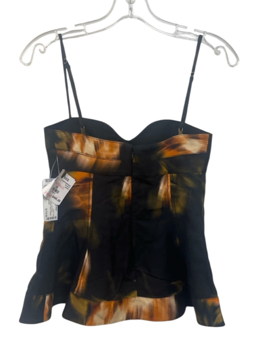 Clea Size XS Black & Orange Linen Blend Spaghetti Strap Abstract Floral Top Black & Orange / XS