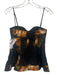 Clea Size XS Black & Orange Linen Blend Spaghetti Strap Abstract Floral Top Black & Orange / XS
