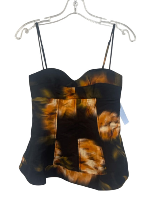 Clea Size XS Black & Orange Linen Blend Spaghetti Strap Abstract Floral Top Black & Orange / XS