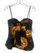 Clea Size XS Black & Orange Linen Blend Spaghetti Strap Abstract Floral Top Black & Orange / XS