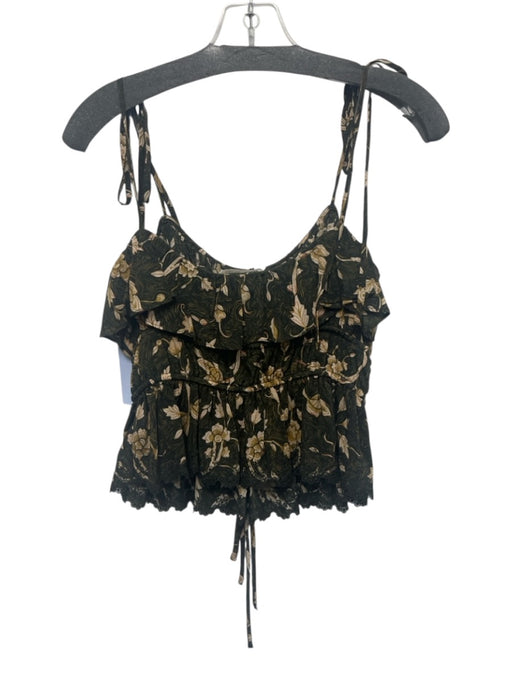 Ulla Johnson Size 0 Green & Beige Silk Spaghetti Strap Tie Shoulder Top Green & Beige / 0