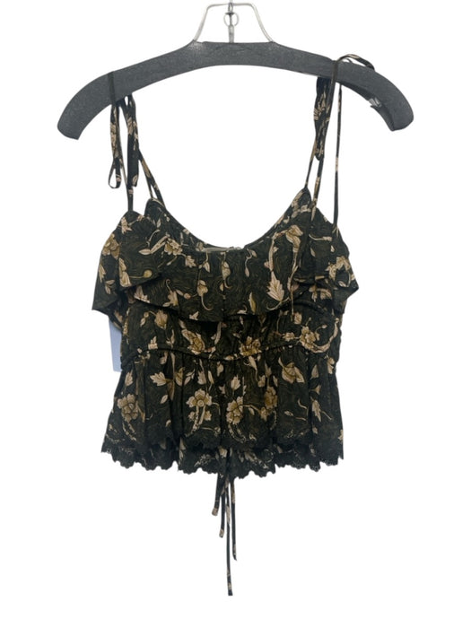 Ulla Johnson Size 0 Green & Beige Silk Spaghetti Strap Tie Shoulder Top Green & Beige / 0