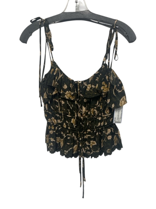 Ulla Johnson Size 0 Green & Beige Silk Spaghetti Strap Tie Shoulder Top Green & Beige / 0