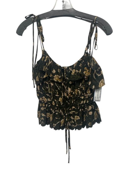 Ulla Johnson Size 0 Green & Beige Silk Spaghetti Strap Tie Shoulder Top Green & Beige / 0
