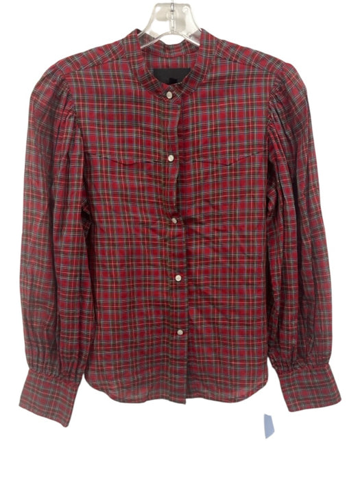 Nili Lotan Size XS Red, Blue & Mulit Cotton Plaid Snap Button Front Top Red, Blue & Mulit / XS