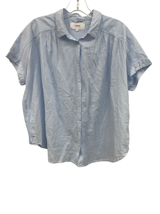 XiRENA Size XS Light Blue Cotton Cap Sleeve Button Up Gathered Detail Shirt Top Light Blue / XS