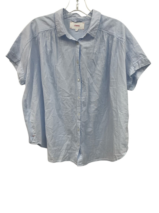 XiRENA Size XS Light Blue Cotton Cap Sleeve Button Up Gathered Detail Shirt Top Light Blue / XS