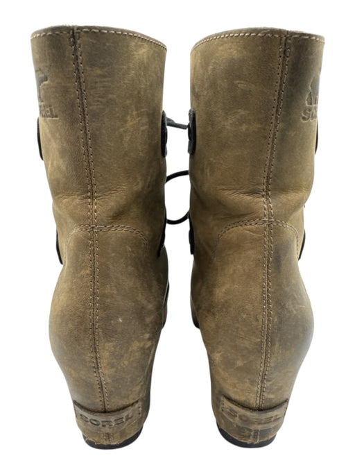 Sorel Shoe Size 6 Olive Green & Black Leather Upper Lace Up Wedge Ankle Boots Olive Green & Black / 6