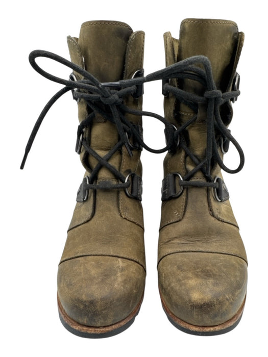 Sorel Shoe Size 6 Olive Green & Black Leather Upper Lace Up Wedge Ankle Boots Olive Green & Black / 6