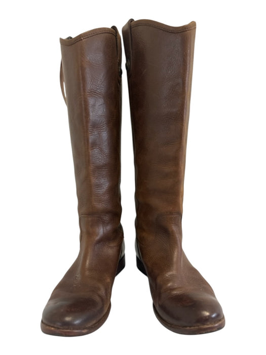 Frye Shoe Size 6 Brown Leather Pull Tabs Round Toe Below the Knee Boots Brown / 6