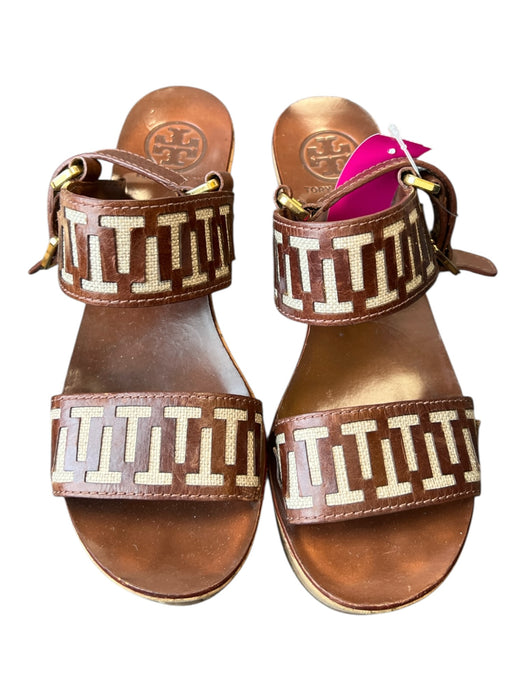 Tory Burch Shoe Size 7 Brown Leather & Cork Double Strap Gold Hardware Shoes Brown / 7