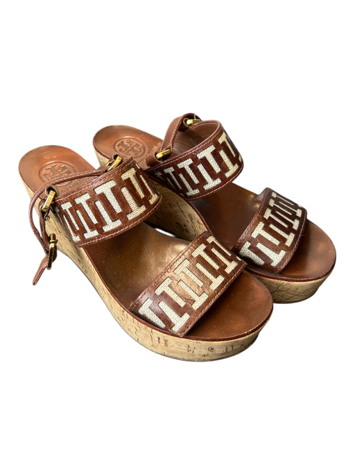Tory Burch Shoe Size 7 Brown Leather & Cork Double Strap Gold Hardware Shoes Brown / 7