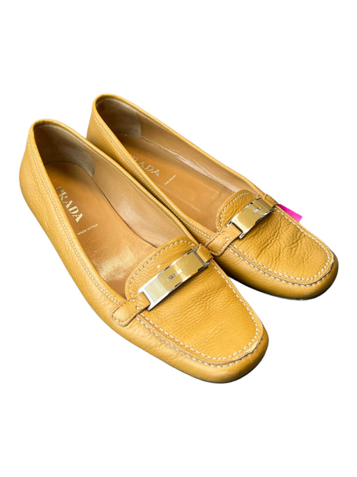 Prada Shoe Size 37.5 Mustard Leather Square Toe Flat Loafer Shoes Mustard / 37.5