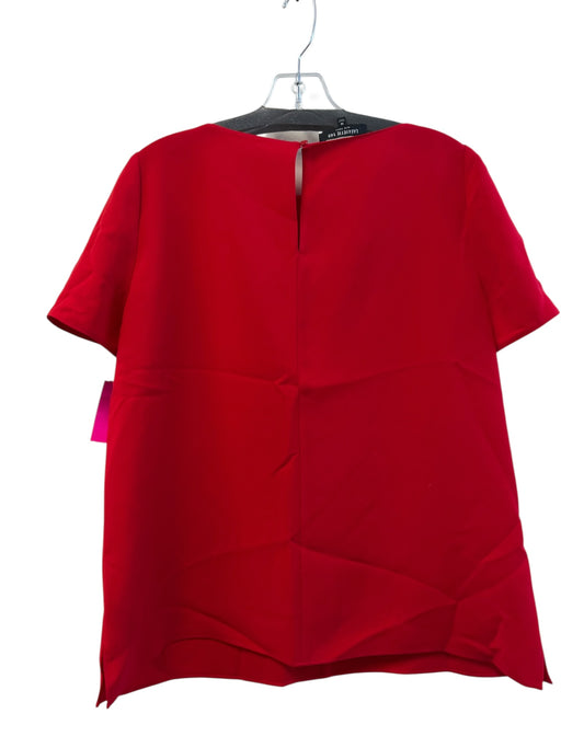 Lafayette 148 Size 10 Red Acetate Short Sleeve Wide Neck Keyhole Back Top Red / 10