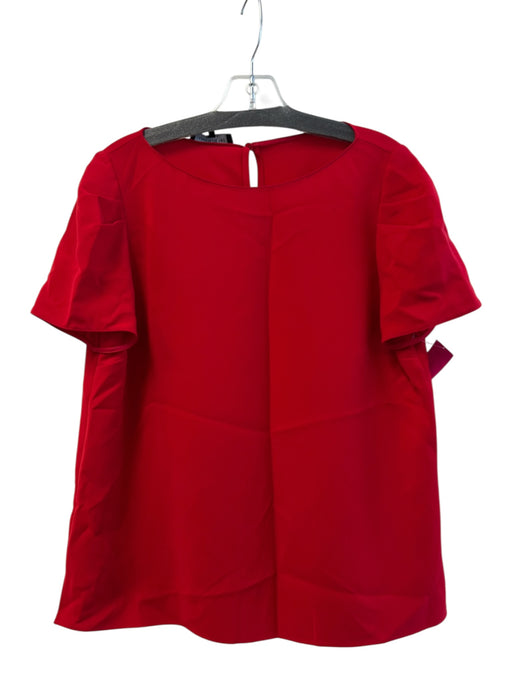 Lafayette 148 Size 10 Red Acetate Short Sleeve Wide Neck Keyhole Back Top Red / 10