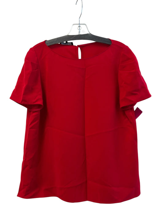 Lafayette 148 Size 10 Red Acetate Short Sleeve Wide Neck Keyhole Back Top Red / 10